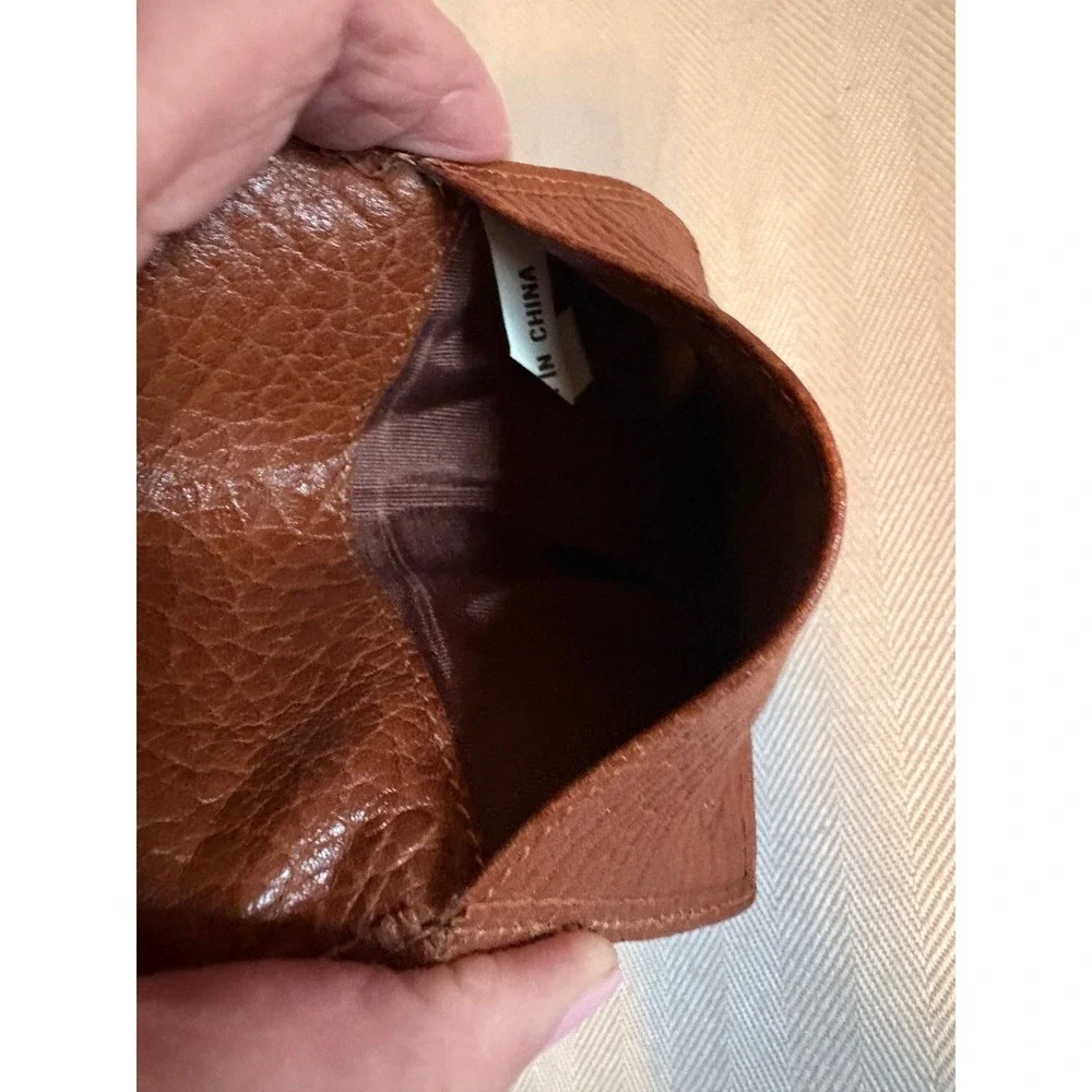 90s Polo Ralph Lauren Mens Pebbled Leather Bifold Card Case Wallet Cognac Brown